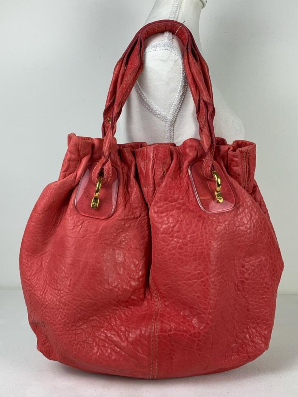 Donna Karan RARE Pink Red Leather Tote with Gold Hardware - Stylish & Durable! - Picture 5 of 8